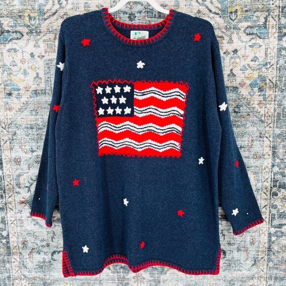 Quacker Factory Women's Sweater Size 1X Americana Pullover USA Flag 4th Of July - Picture 1 of 9
